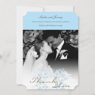 Aqua Floral Flourish Wedding Thank You Photo Card