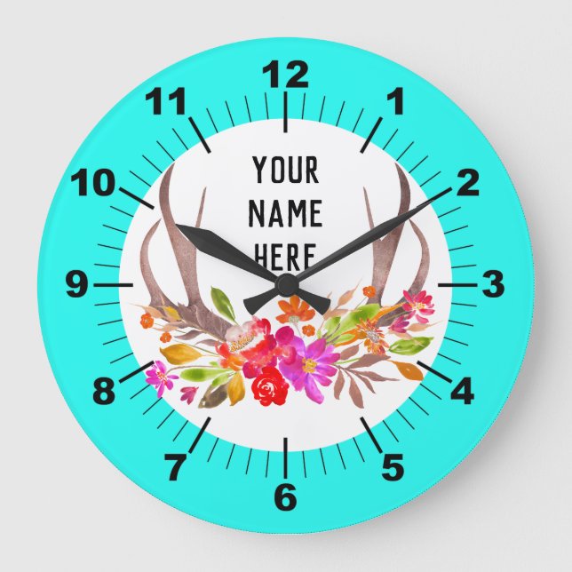 Aqua Floral Large Clock (Front)