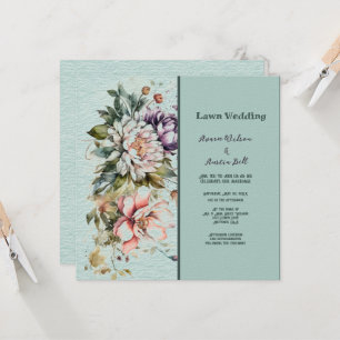 Aqua Floral Lawn Wedding Invitation