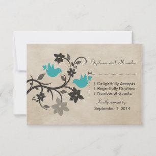 Aqua Floral Lovebirds Response Card