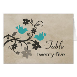 Aqua Floral Lovebirds Table Number Card