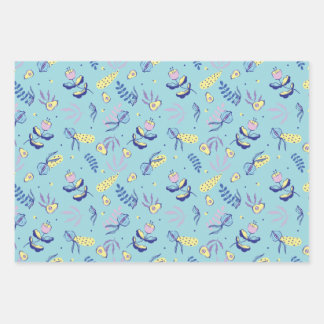 Aqua Floral Patterned Wrapping Paper