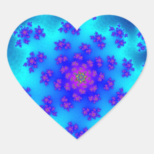 Aqua Floral Sprinkles Heart Sticker
