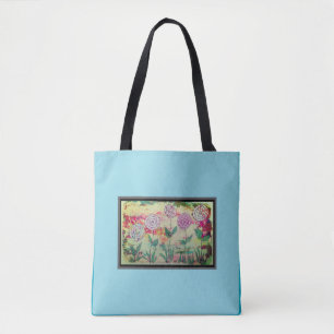 Aqua Floral Tote Bag