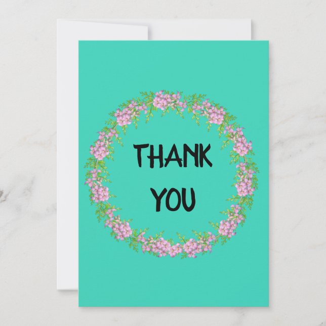Aqua Floral Wreath Thank You Card (Front)