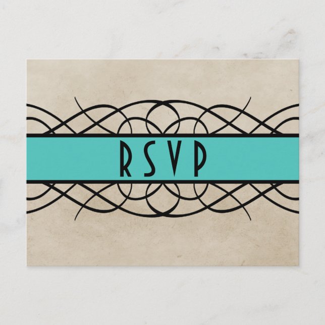 Aqua Flourish Border RSVP Postcard (Front)