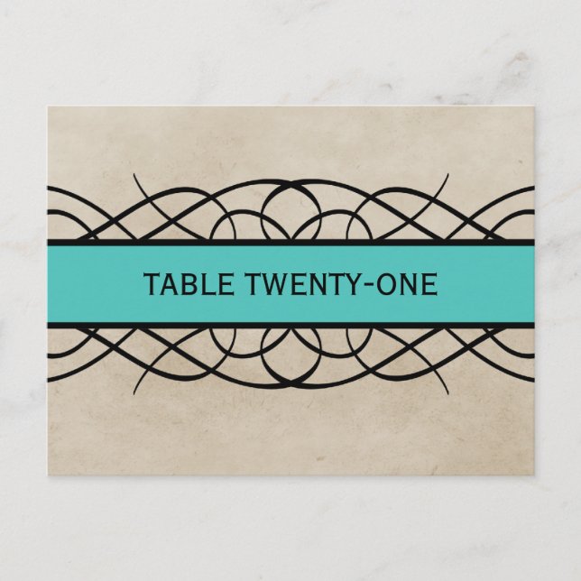 Aqua Flourish Border Table Number Postcard (Front)