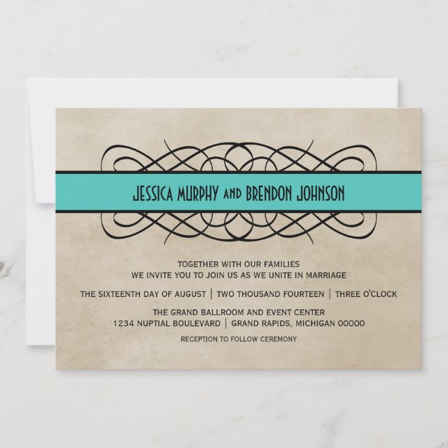 Aqua Flourish Border Wedding Invitation (Front)