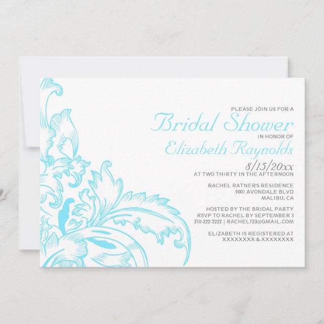 Aqua Flourish Bridal Shower Invitations (Front)