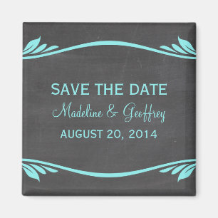 Aqua Flourish Chalkboard Save the Date Magnet