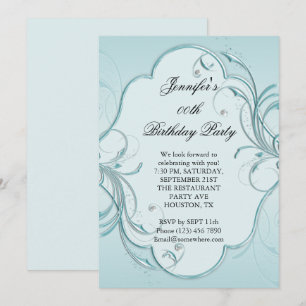Aqua Flourish Framed Birthday Party Invitation