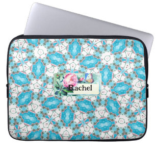 Aqua Flower Pattern Laptop Sleeve