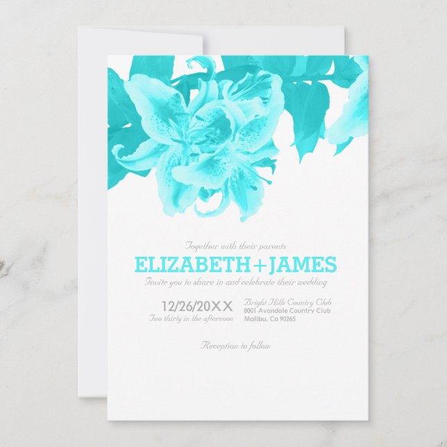 Aqua Flower Wedding Invitations (Front)