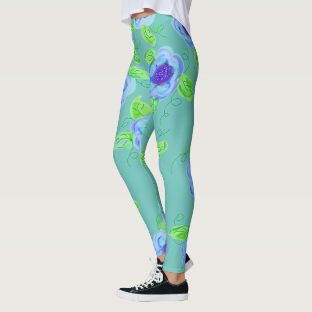 Aqua Flowered Leggings (Left)