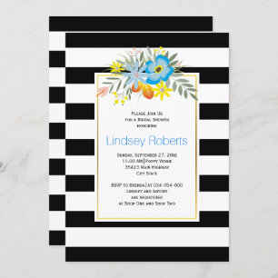 Aqua flowers and stripes wedding bridal shower invitation