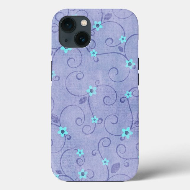 Aqua Flowers on Purple  Case-Mate iPhone Case (Back)