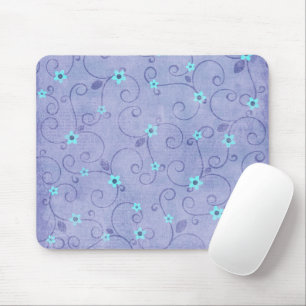 Aqua Flowers on Purple Mouse Pad