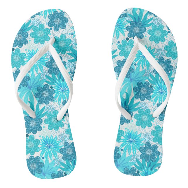 Aqua Flowers Pattern | Beautiful Florals Thongs (Footbed)