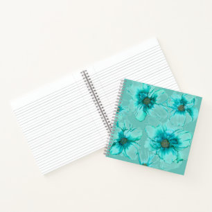 Aqua Flowers Square Notebook
