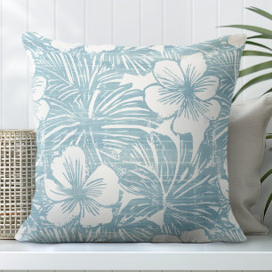 Aqua Flowers Throw Pillow   Tropical Style