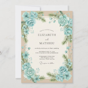 Aqua Foliage Beige Eucalyptus Wedding Invitation