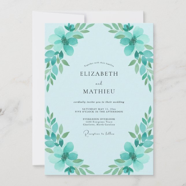 Aqua Foliage Eucalyptus Wedding Invitation (Front)