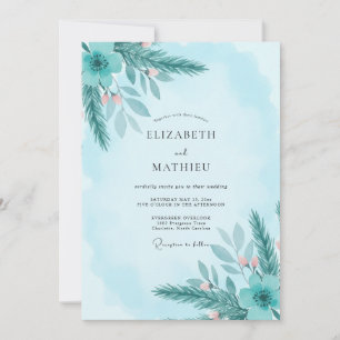 Aqua Foliage Sage Wedding Invitation