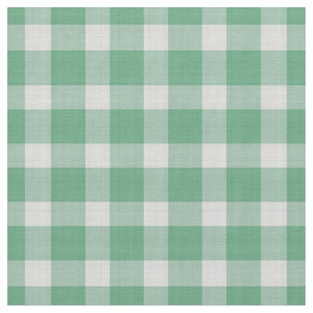 Aqua Forest Green & white Checkered gingham Plaid Fabric (Close Up)