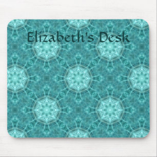 Aqua fractal kaleidoscope mouse pad
