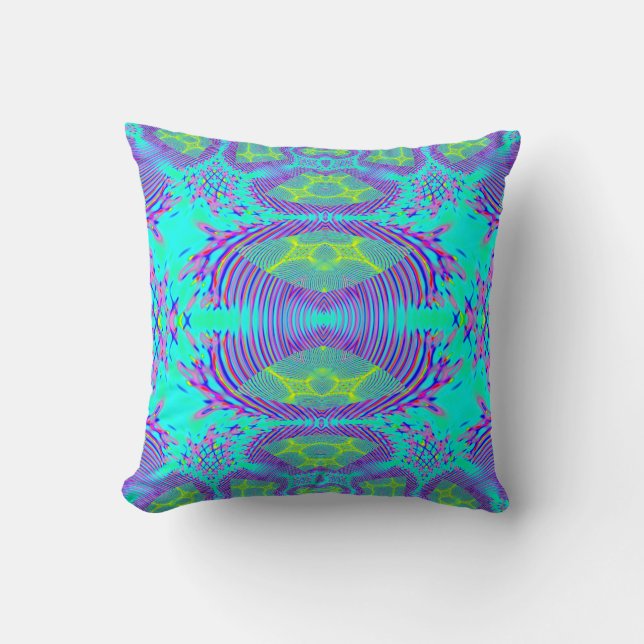 Aqua Fractal Lumber Pillow (Front)