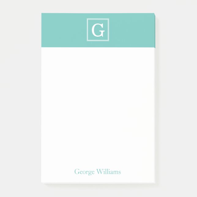 Aqua Framed Monogram Personalised Post-it Notes (Front)