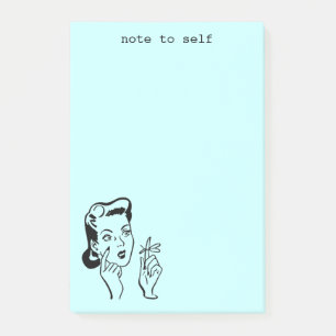 Aqua Funny Retro Woman Note to Self Notes
