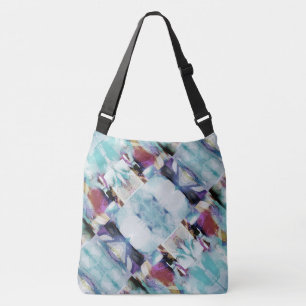 Aqua Fuschia Purple Beige Diagonal Painterly Rows Crossbody Bag
