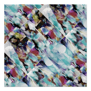 Aqua Fuschia Purple Beige Diagonal Painterly Rows Poster