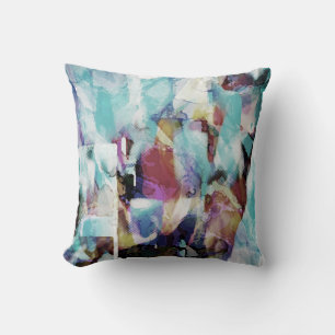 Aqua Fuschia Purple Beige Painterly Art Design Cushion