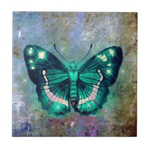 Aqua  Galaxy Butterfly Ceramic Tile