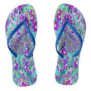 Aqua Garden with Violet Blue and Hot Pink Flowers Thongs