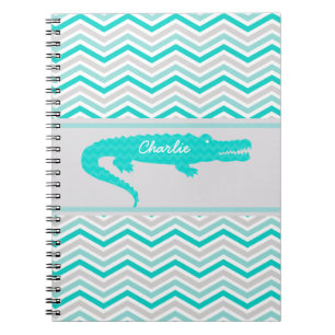 Aqua Gator on Chevron Personalised Notebook