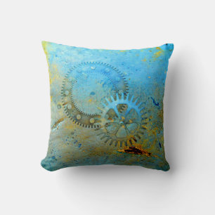 Aqua Gears Steampunk Pillow