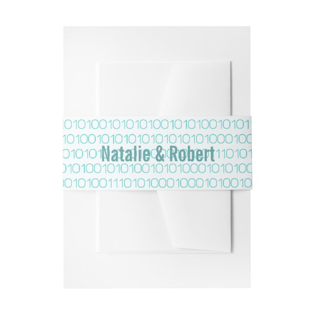 Aqua Geek Chic Binary Code Belly Bands Invitation Belly Band (Front Example)