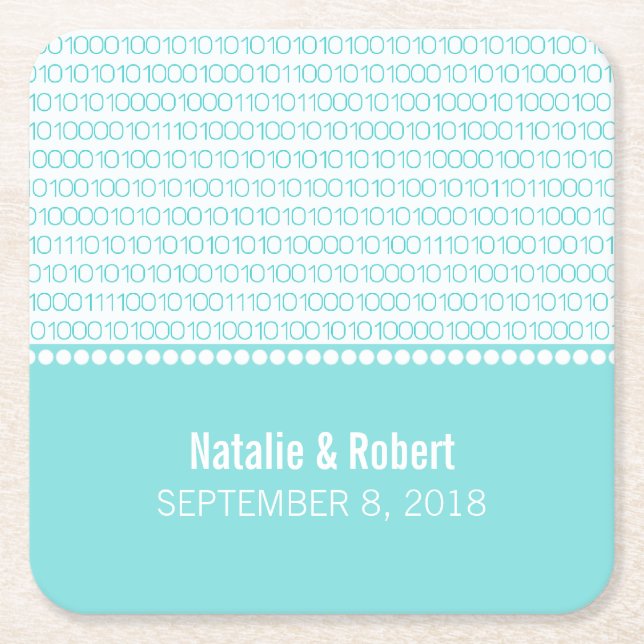 Aqua Geek Chic Binary Code Paper Coasters (Front)