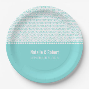 Aqua Geek Chic Binary Code Paper Plates