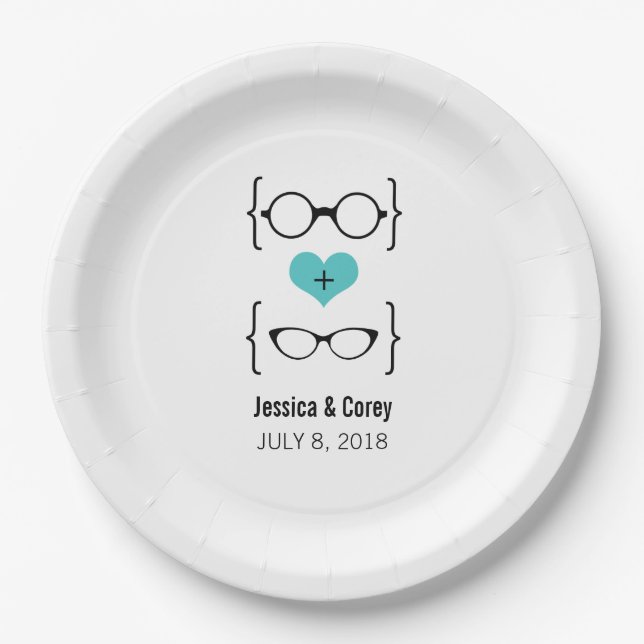 Aqua Geeky Glasses Paper Plates (Front)