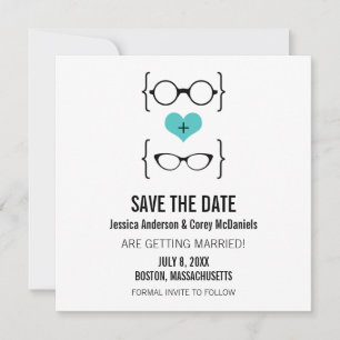 Aqua Geeky Glasses Save the Date Announcement