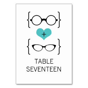 Aqua Geeky Glasses Wedding Table Card