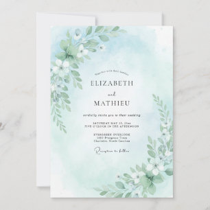 Aqua Gentle Bloom Wedding Invitation