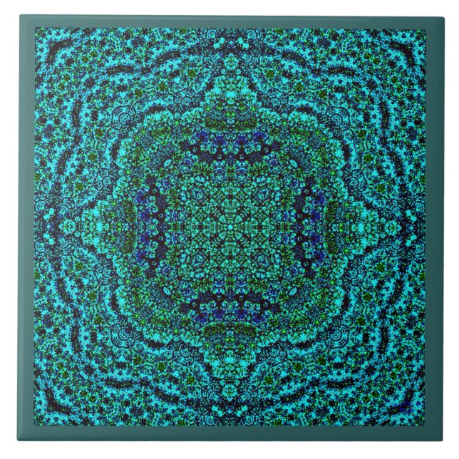 "Aqua Geo Jewel" Mandala Tile (Frame) (Front)