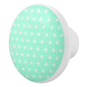Aqua Geometric Art Deco Style Triangles Pattern Ceramic Knob