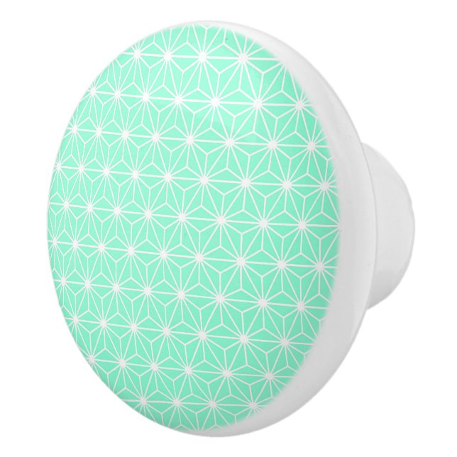 Aqua Geometric Art Deco Style Triangles Pattern Ceramic Knob (Right)