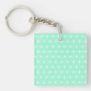 Aqua Geometric Art Deco Style Triangles Pattern Key Ring